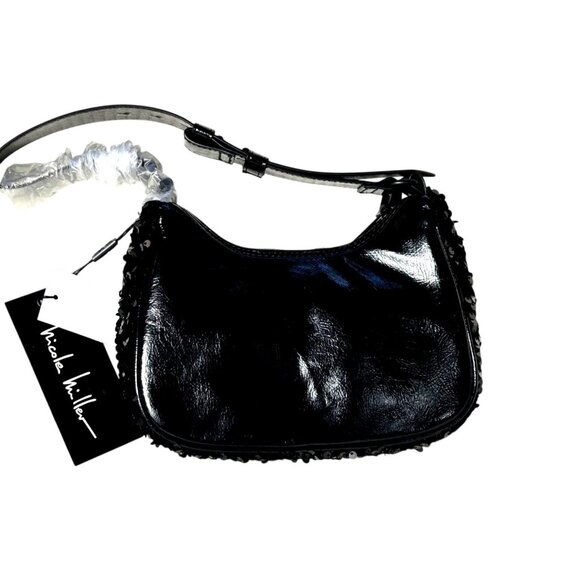 Nicole Miller Black Sequined Shoulder Bag Purse - Picture 2 of 6
